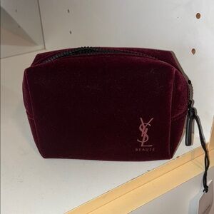 Yves Saint Laurent Red Velvet Toiletry Bag with Iconic Logo